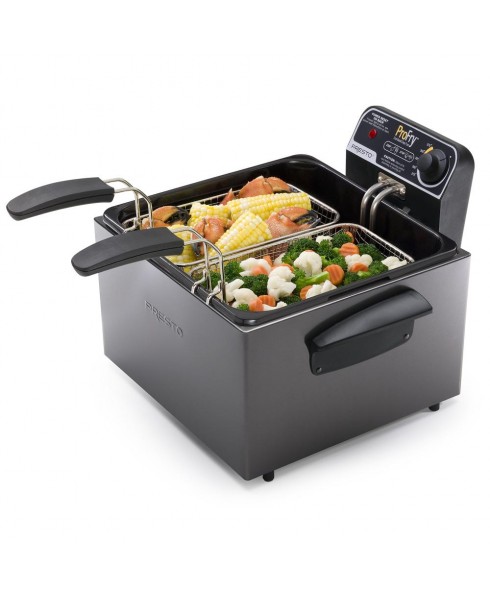 Presto ProFry 4.7 Liter Dual Basket Immersion Element Deep Fryer, Black Stainless Steel