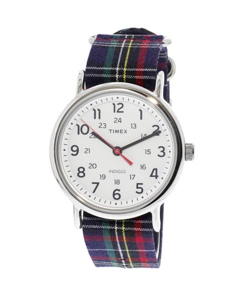 Timex TW2R10900 Weekender Slip Thru Plaid Nylon Strap Watch - Blue