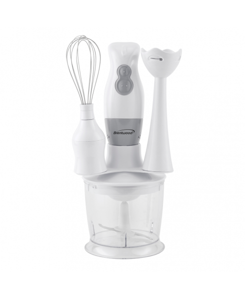 Brentwood BREHB38W 300 Watt Hand Blender & Food Processor With Ballon Whisk (White)