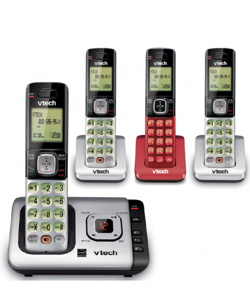 Vtech  4 Handset Cordless Answering System 3 Silver 1 Red