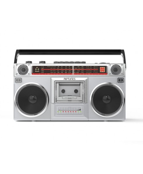 Riptunes Radio Cassette Stereo Boombox With Bluetooth Audio - Silver