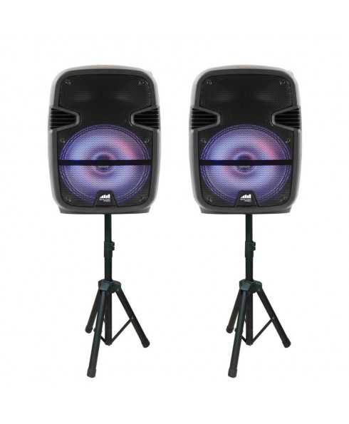 Naxa Dual 12″ Bluetooth® True Wireless Sync Party Speakers with Disco Light Combo