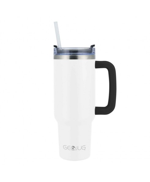 Brentwood Brentwood Geojug 40oz Insulated Stainless Steel Tumbler Cup With Handle, Lid, and Straw (CMB-1200CRM) - Cream
