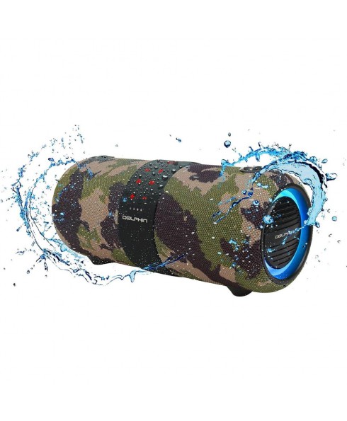Dolphin Audio Dolphin Waterproof Dual 3-inch Woofers, Camo Bluetooth Speaker Boombox with Color-Changing Lights & TWS Technology, includes Shoulder Strap (LX-60)