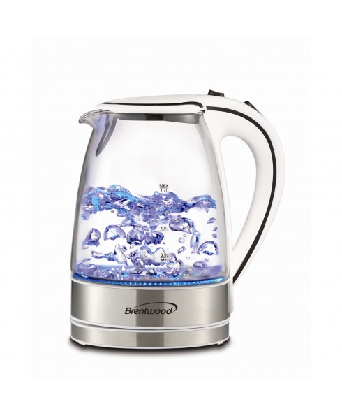 BRENTWOOD 1.7L TEMPERED GLASS KETTLE WHT