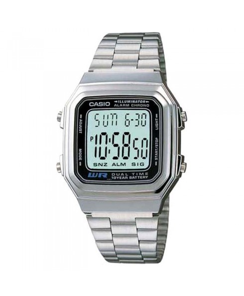 Casio A178 Men's Dual Time Digital Classic Metal Band Watch