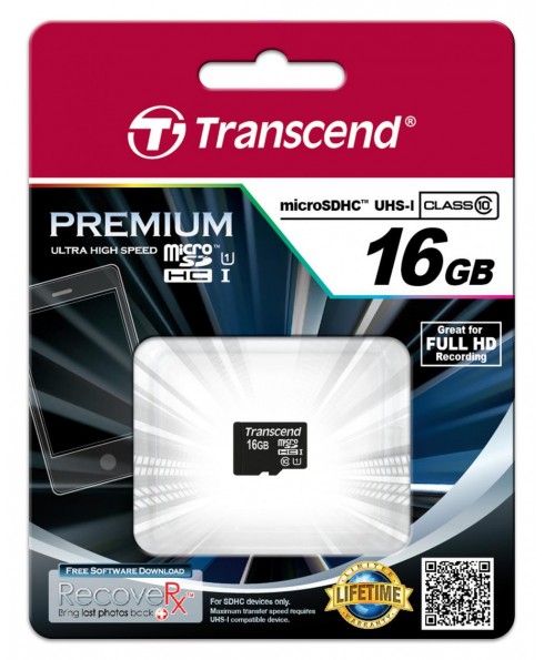 Transcend microSDHC 16GB Class 10 UHS-I Memory Card