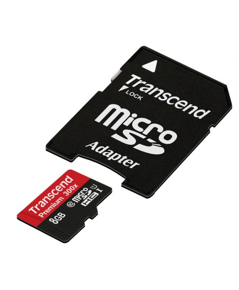 Transcend 8GB microSDHC Memory Card Premium 300x Class 10 UHS-I with microSD Adapter