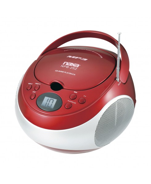 NAXA PORT. MP3/CD/AM/FMAUX BOOMBOX, RED 