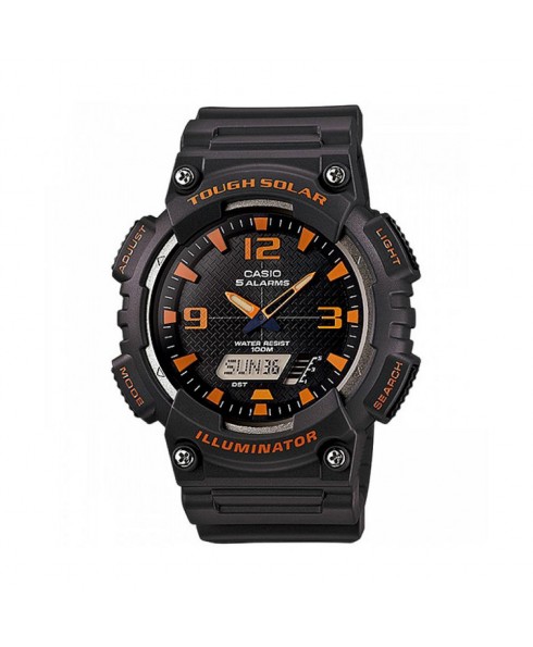 Casio 100M Water Resistant Self-Charging Solar Digital Analog Watch Matte Gray Resin Band with Black/Orange Face