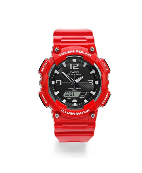 Casio 100M Water Resistant Self-Charging Solar Digital Analog Watch Glossy Red Resin Band with Black/White Face