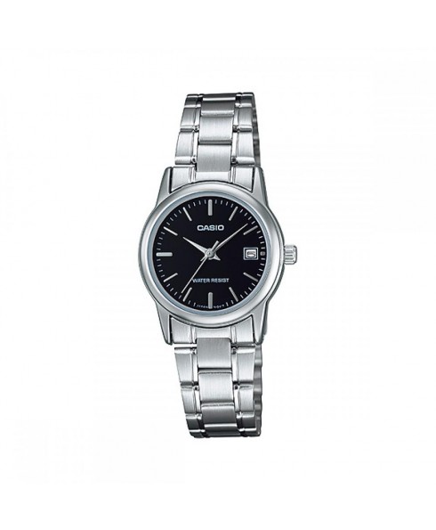 Casio Ladies 3-Hand Analog Water Resistant Watch with Black Face and Stainless Steel Band