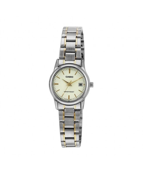 Casio Ladies 3-Hand Analog Water Resistant Watch with Gold Face and Gold ion Plated Stainless Steel Band