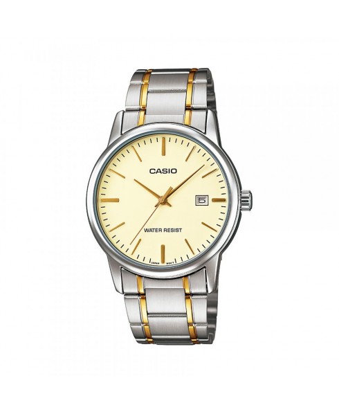 Casio Mens 3-Hand Analog Water Resistant Watch with Gold Face and Gold ion Plated Stainless Steel Band