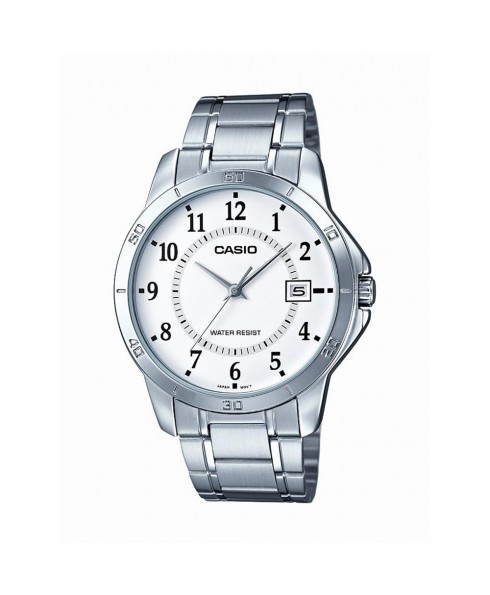 Casio Mens 3-Hand Analog Water Resistant Watch with Date, Silver Face and Stainless Steel Band