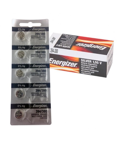 Energizer SR-363SW 394/380 Multi Drain 1.55V Silver Oxide Watch/Calculator Battery, Sold in strips of 5 only