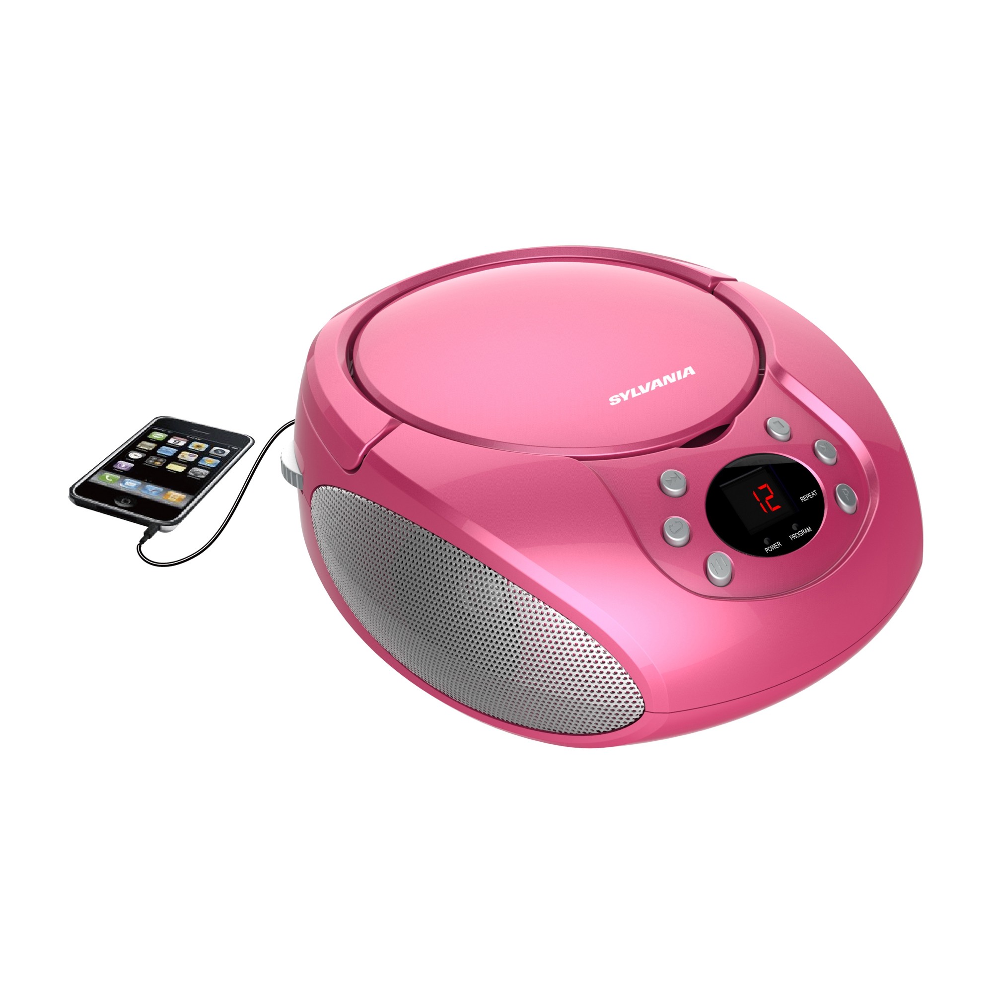 Sylvania Portable AM/FM CD Boombox with AUX Line-in, Pink