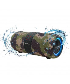 Dolphin Audio Dolphin Waterproof Dual 3-inch Woofers, Camo Bluetooth Speaker Boombox with Color-Changing Lights & TWS Technology, includes Shoulder Strap (LX-60)