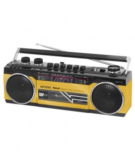 Riptunes Retro AM/FM/SW Radio + Cassette Boombox with Bluetooth and USB/SDHC Playback, Yellow