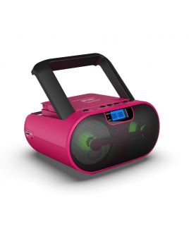 Riptunes Pink CD MP3 Stereo Boom Box AM/FM Radio with Bluetooth® USB/SD Playback, Aux in and Headphone jack with LED Blinking lights, Remote control
