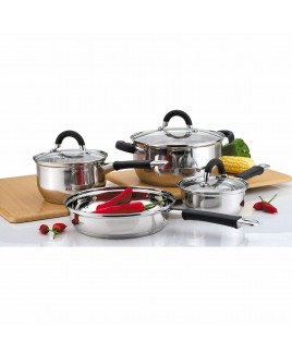 Gourmet Edge 7 Piece Stainless Steel Cookware Set with Glass Lids and Rubber Handles
