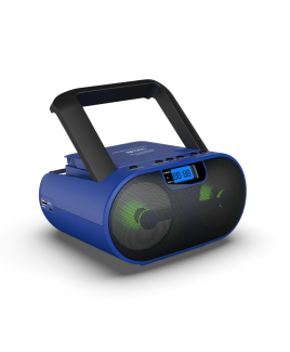 Riptunes Blue CD MP3 Stereo Boom Box AM/FM Radio with Bluetooth® USB/SD Playback, Aux in and Headphone jack with LED Blinking lights, Remote control