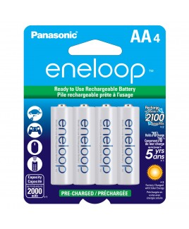 Panasonic eneloop AA 4-Pack 2000mAh Pre-Charged Ni-MH Batteries - Recharge up to 2100 times